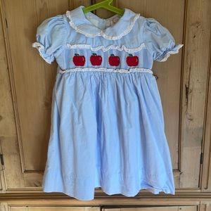 Cecil and Lou back to school blue gingham w/ smocked apples dress size 6